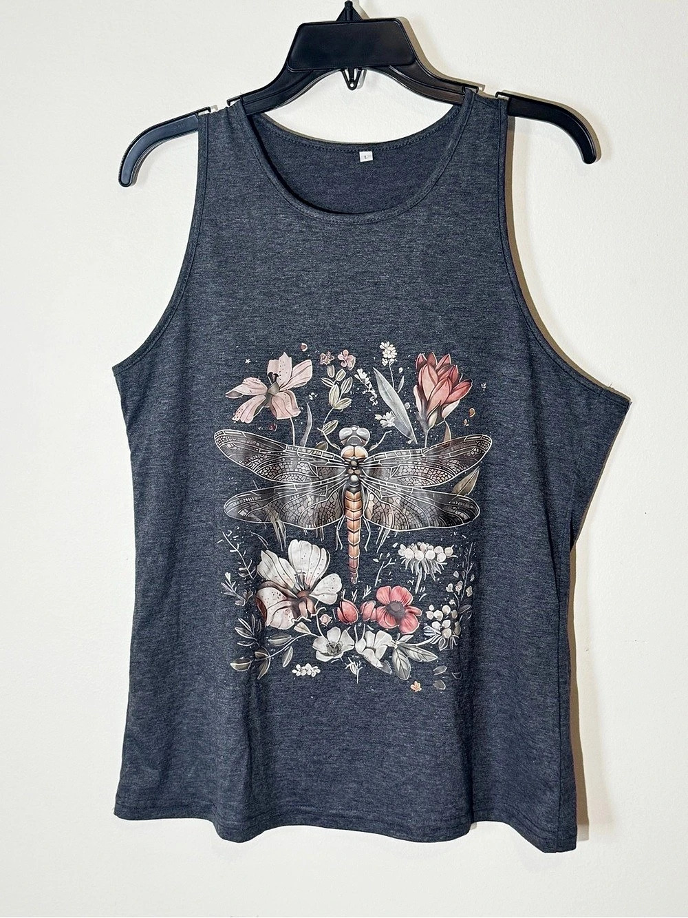 Floral Graphic Tank Top in Gray Size Large